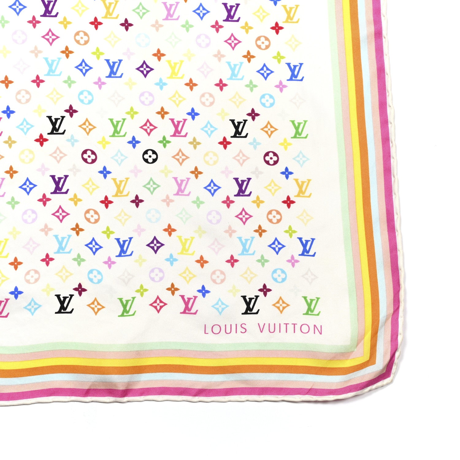 Louis Vuitton Silk Monogram Square Scarf White Multicolor 2 of 5
