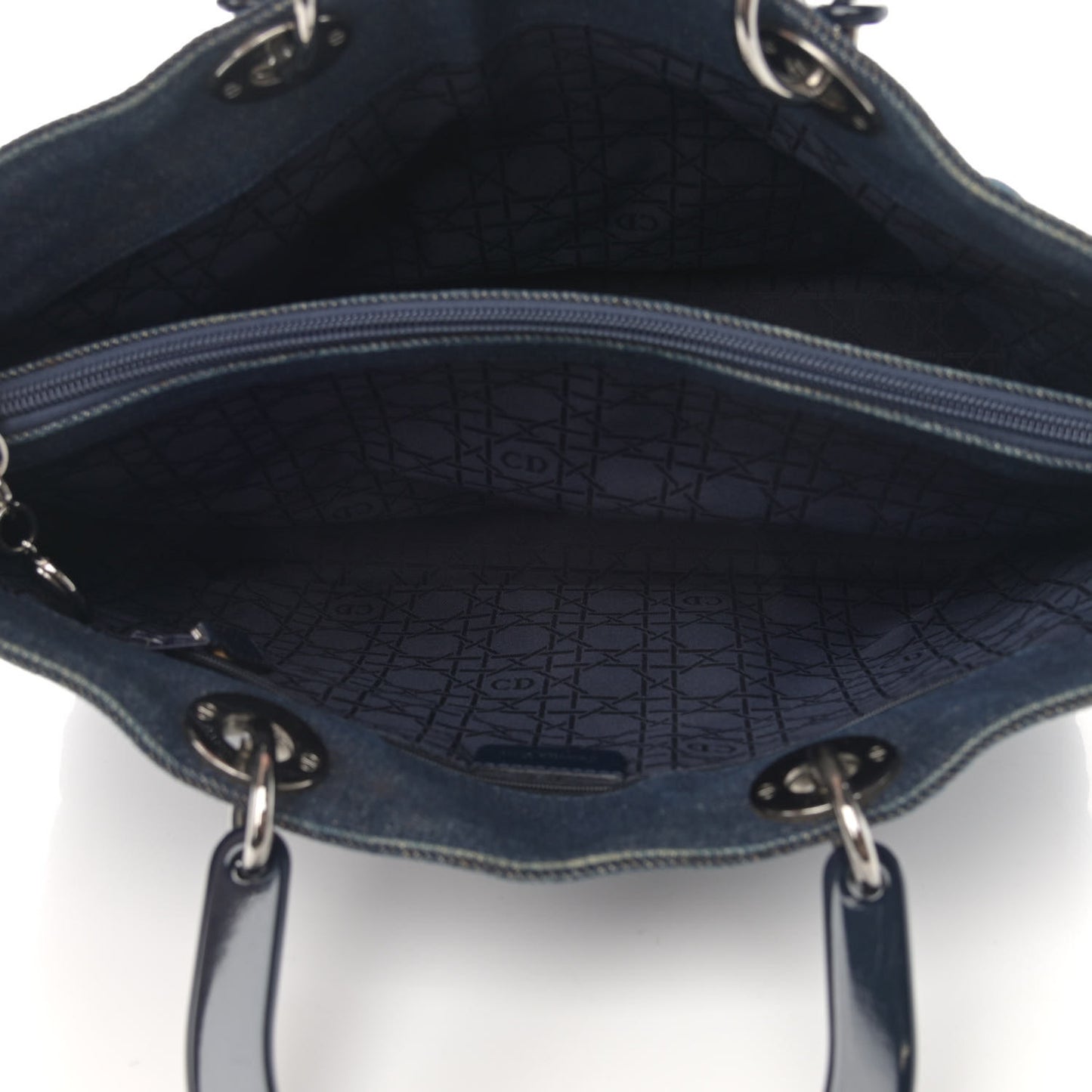 Denim Cannage Large Soft Lady Dior Tote Blue
