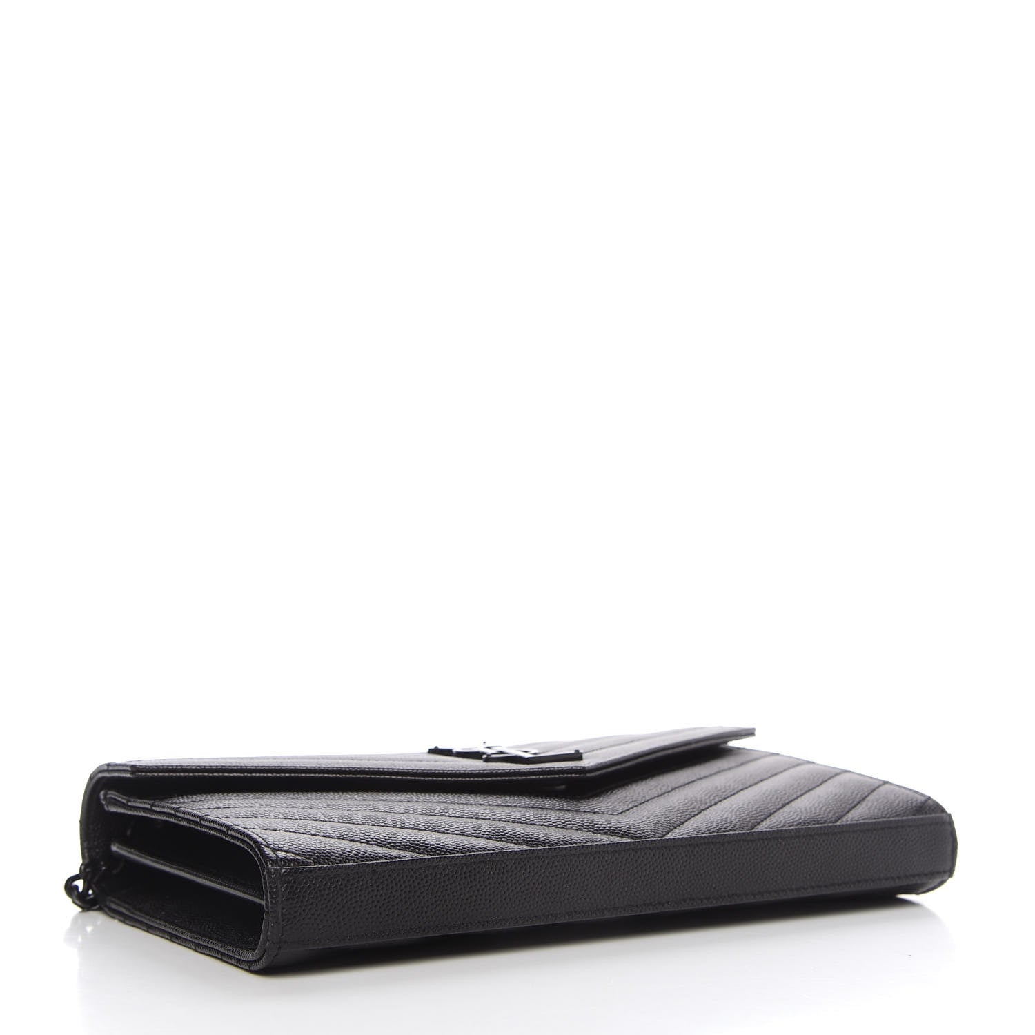 Saint Laurent Grain De Poudre Matelasse Chevron Monogram Chain Wallet Black 4 of 10