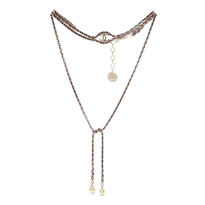 Chanel Calfskin Metal Pearl CC Long Chain Necklace Dark Pink Gold 1 of 7