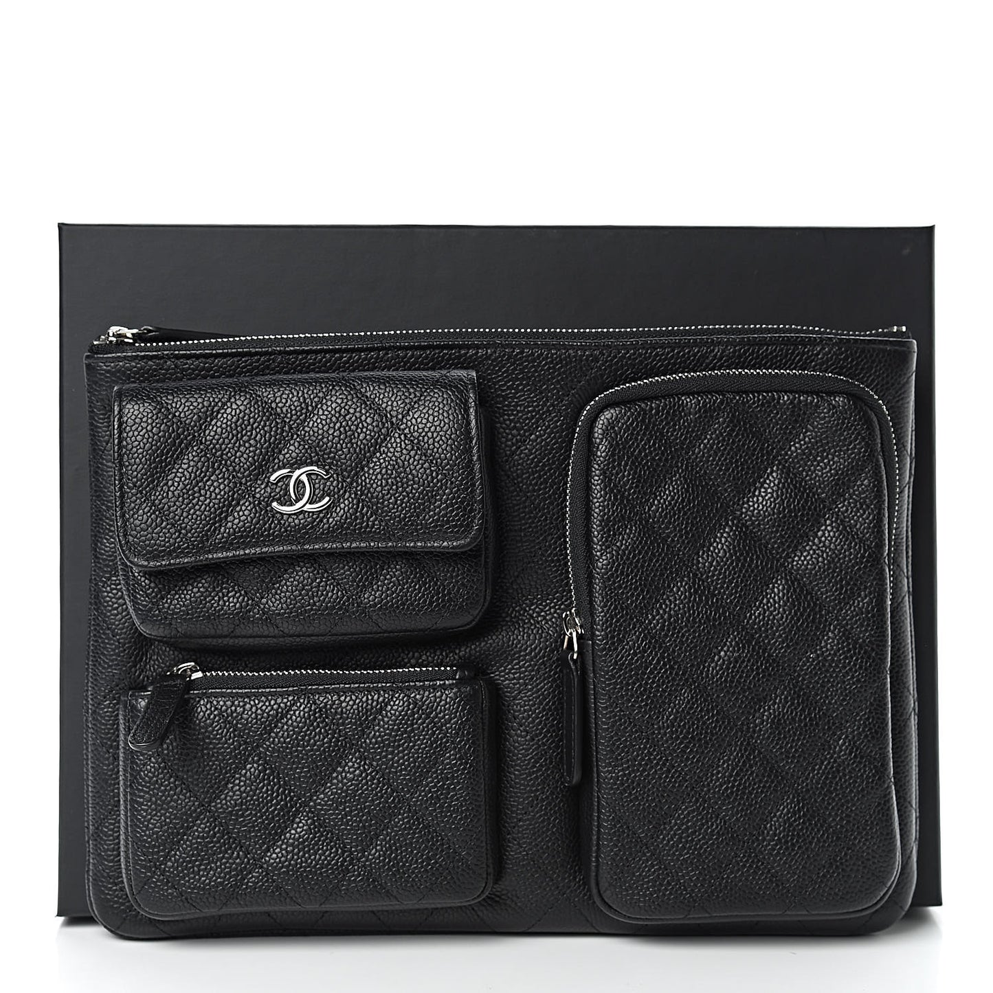 Caviar Quilted Zipped Multi Pouch Black