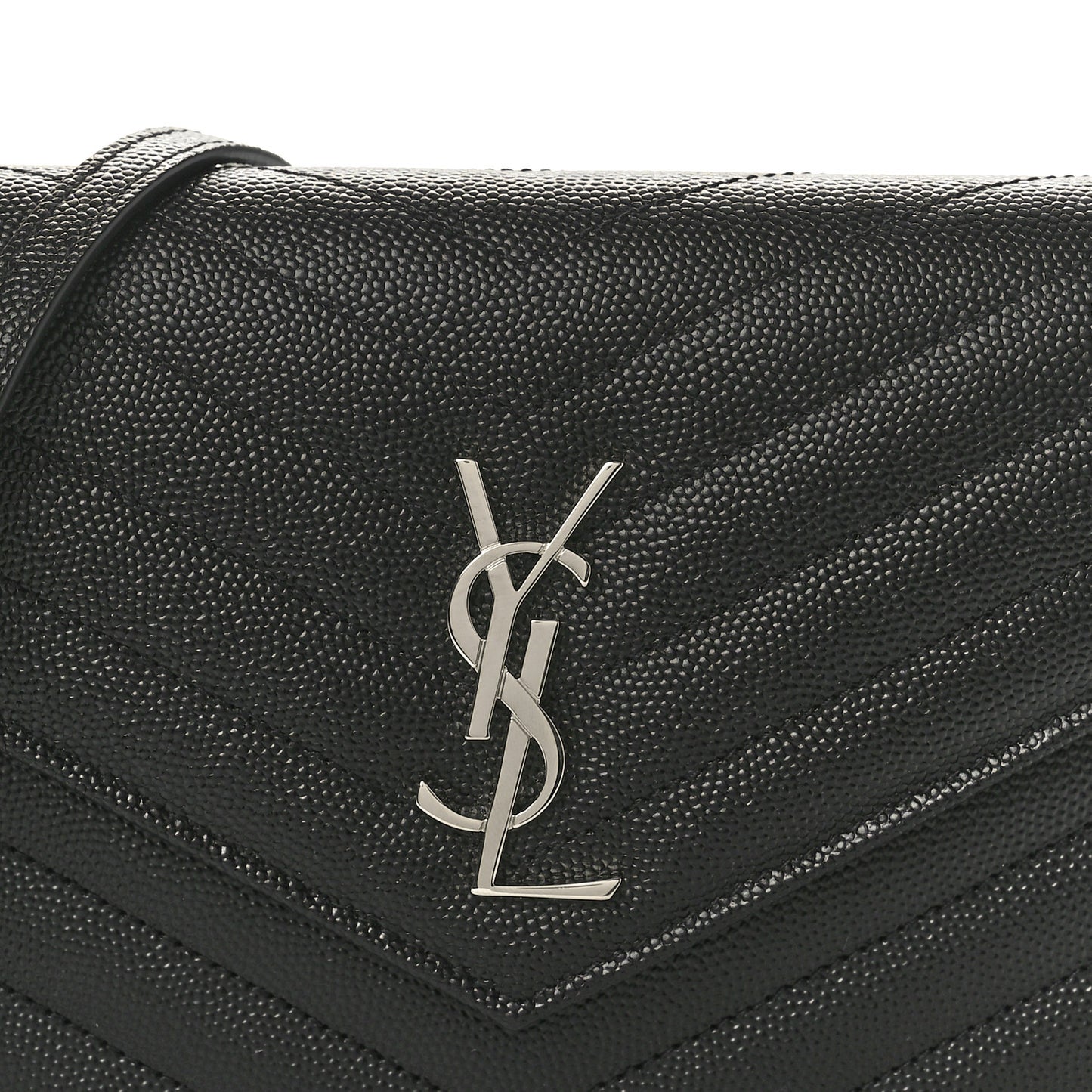 Grain De Poudre Matelasse Chevron Monogram Envelope Chain Wallet Black