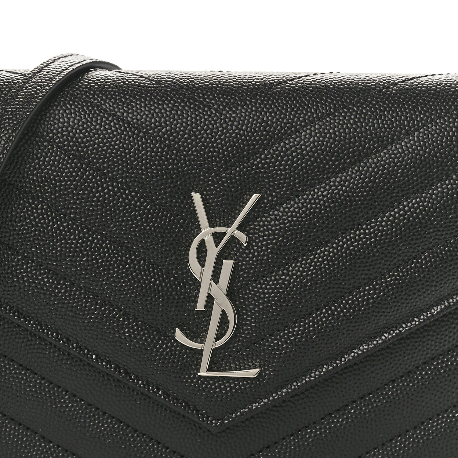 Saint Laurent Grain De Poudre Matelasse Chevron Monogram Envelope Chain Wallet Black 7 of 10
