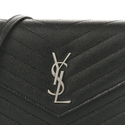 Saint Laurent Grain De Poudre Matelasse Chevron Monogram Envelope Chain Wallet Black 7 of 10