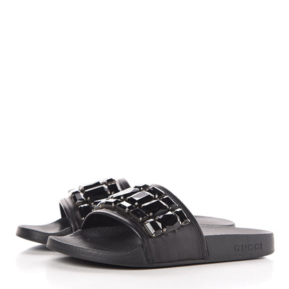 Gucci Calfskin Embellished Pursuit Slide Sandals 39 Black 3 of 6