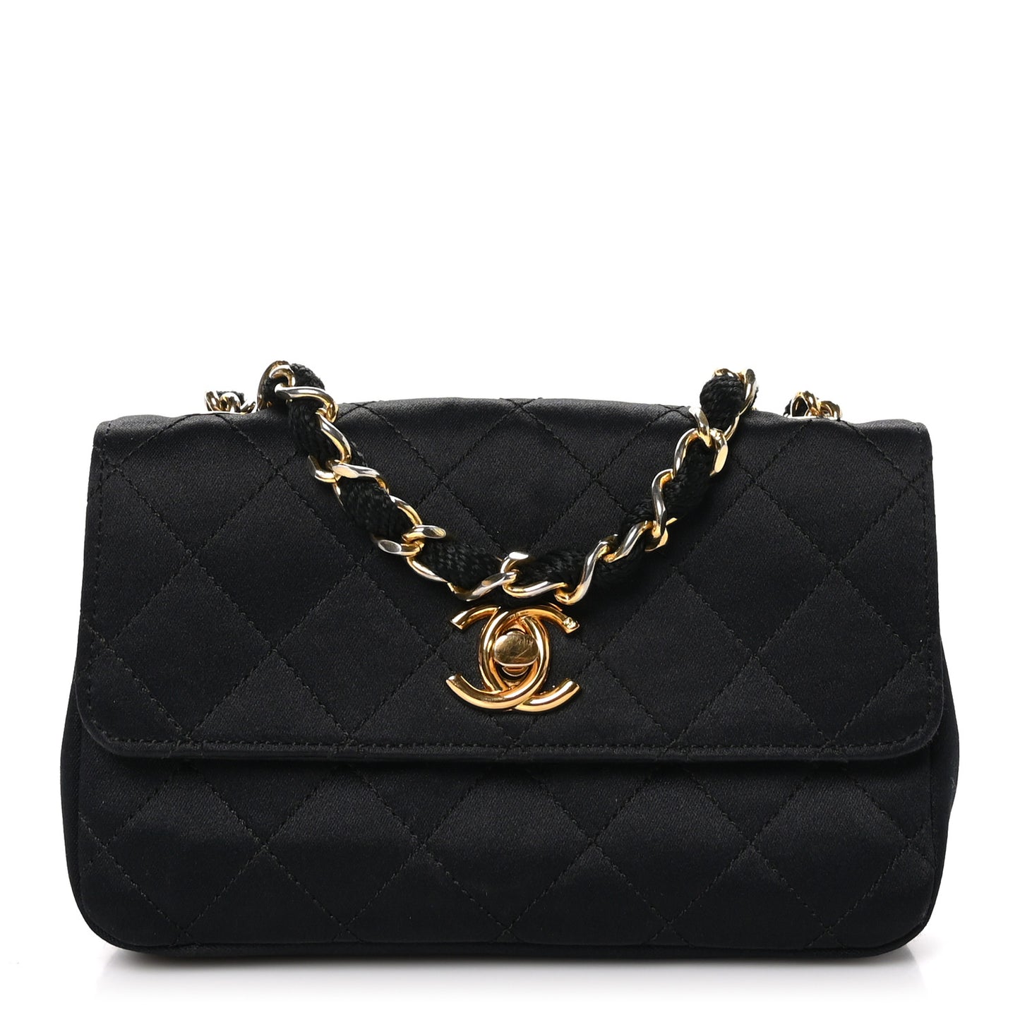 Satin Quilted Micro Mini Flap Black