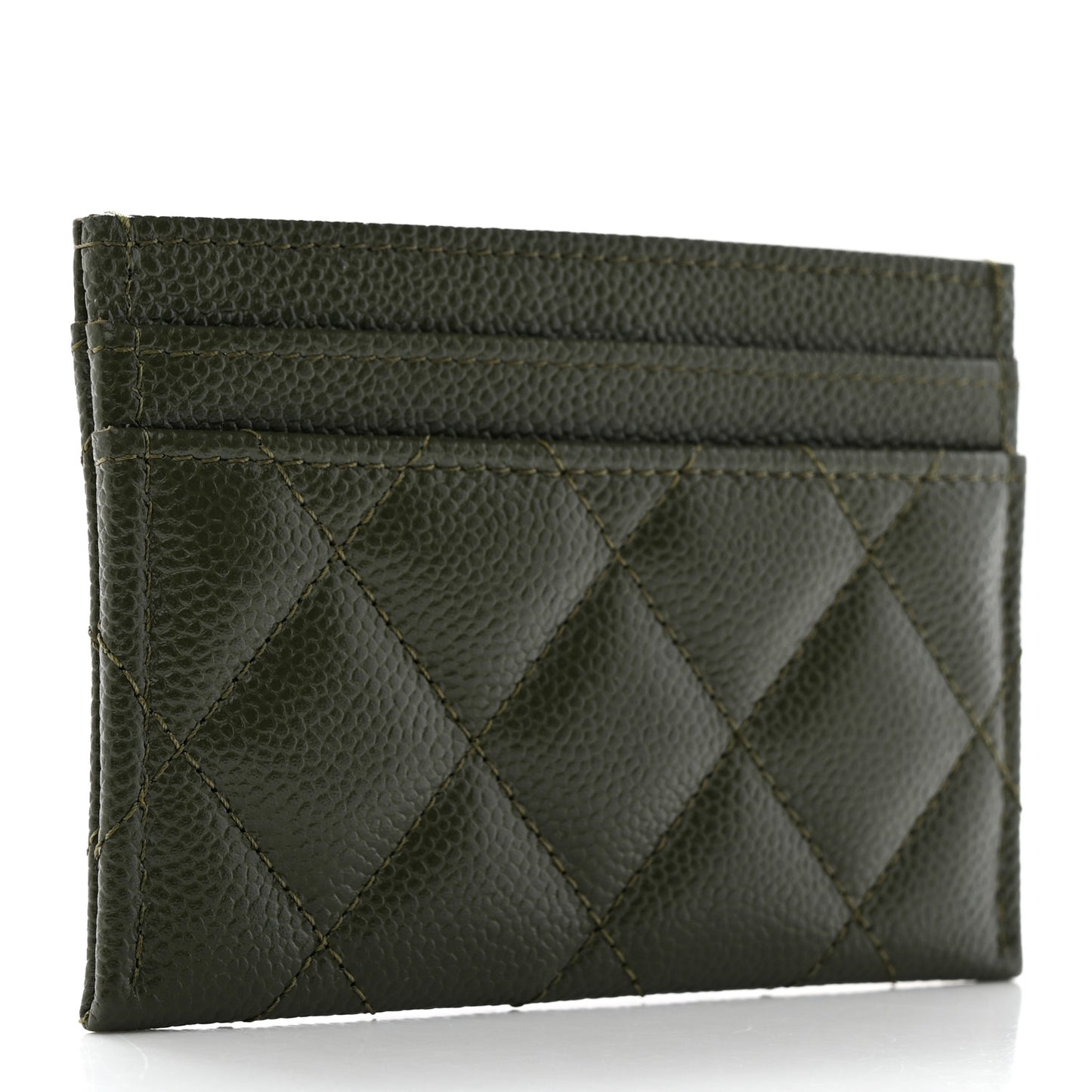 Caviar Quilted Chain CC Card Holder Green