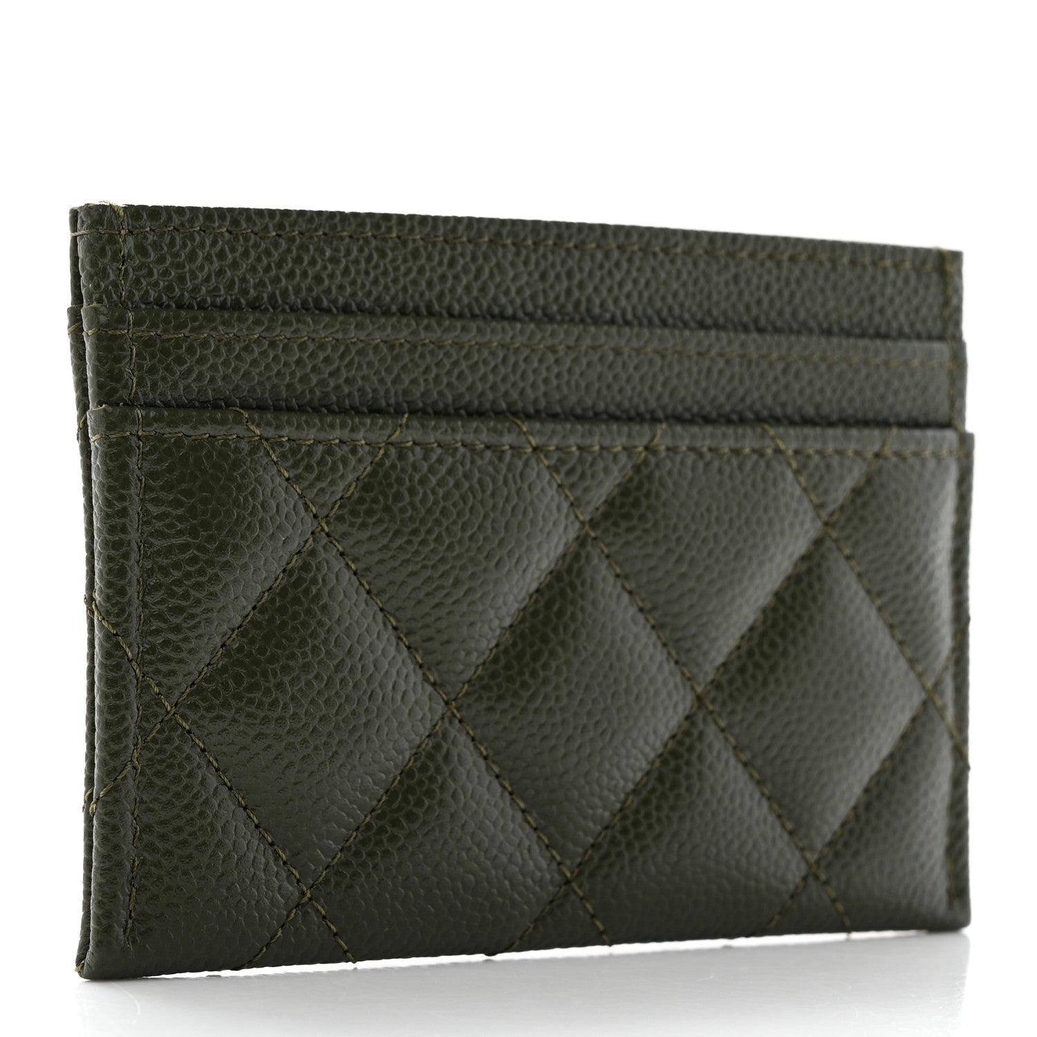 Chanel Caviar Quilted Chain CC Card Holder Green 3 of 7