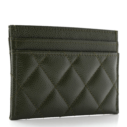 Chanel Caviar Quilted Chain CC Card Holder Green 3 of 7
