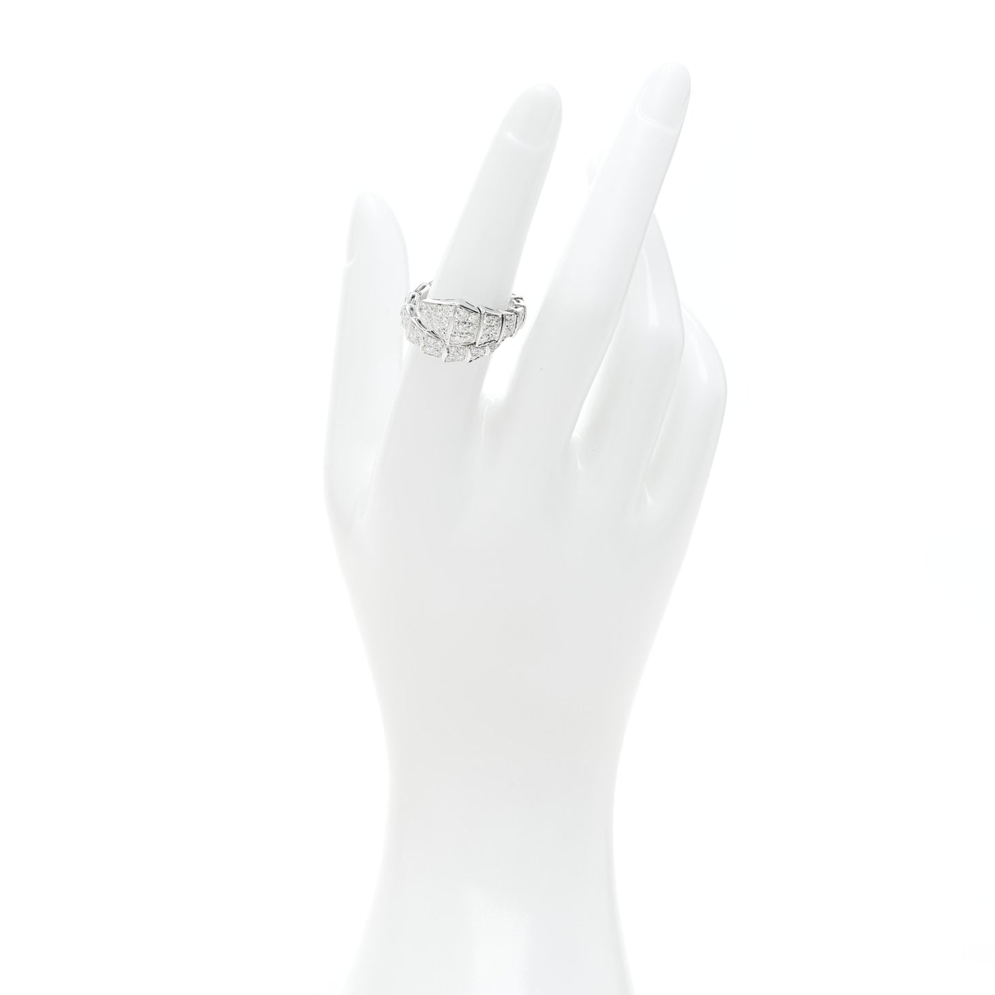 18K White Gold Diamond One-Coil Serpenti Viper Ring L