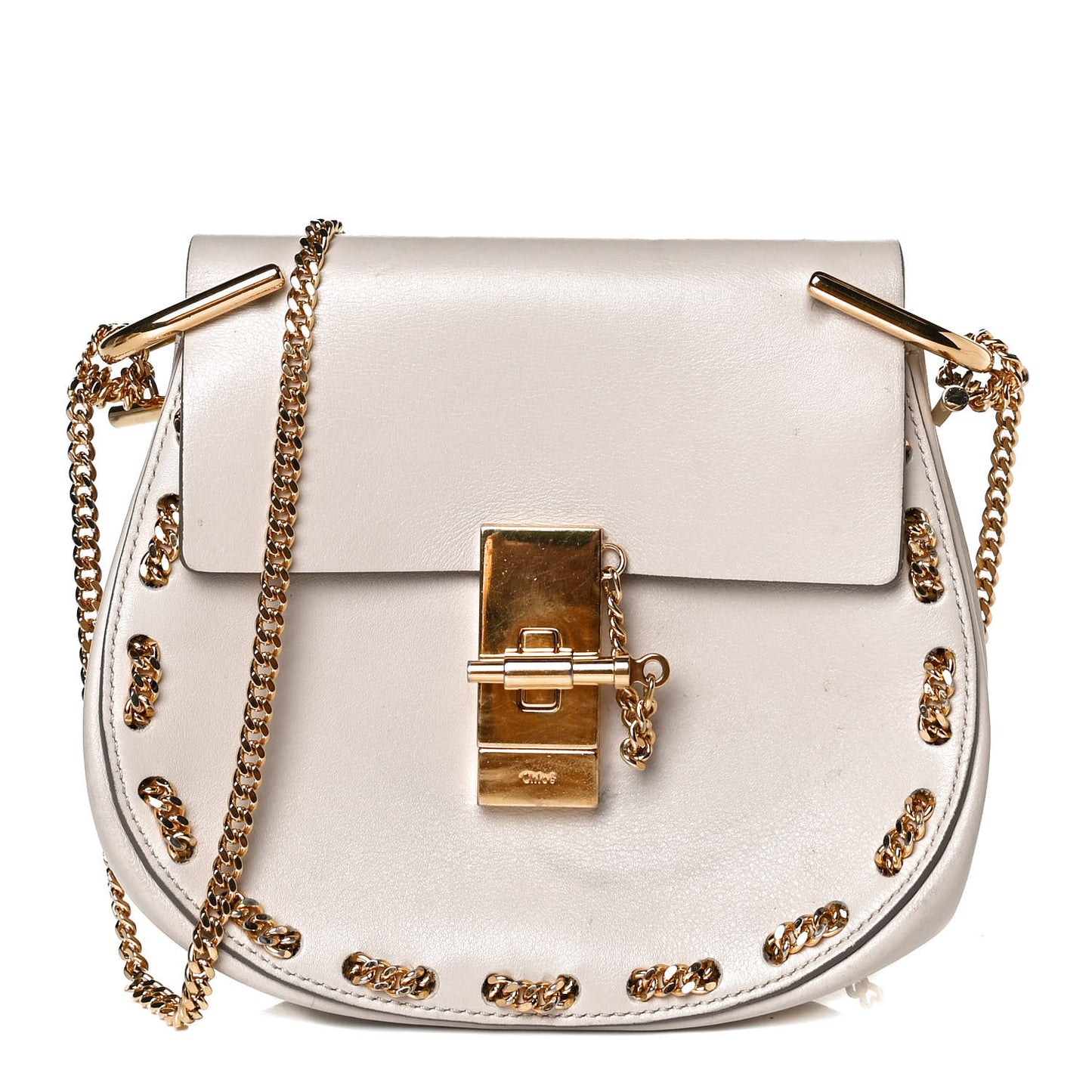 Calfskin Mini Drew Chain Shoulder Bag White