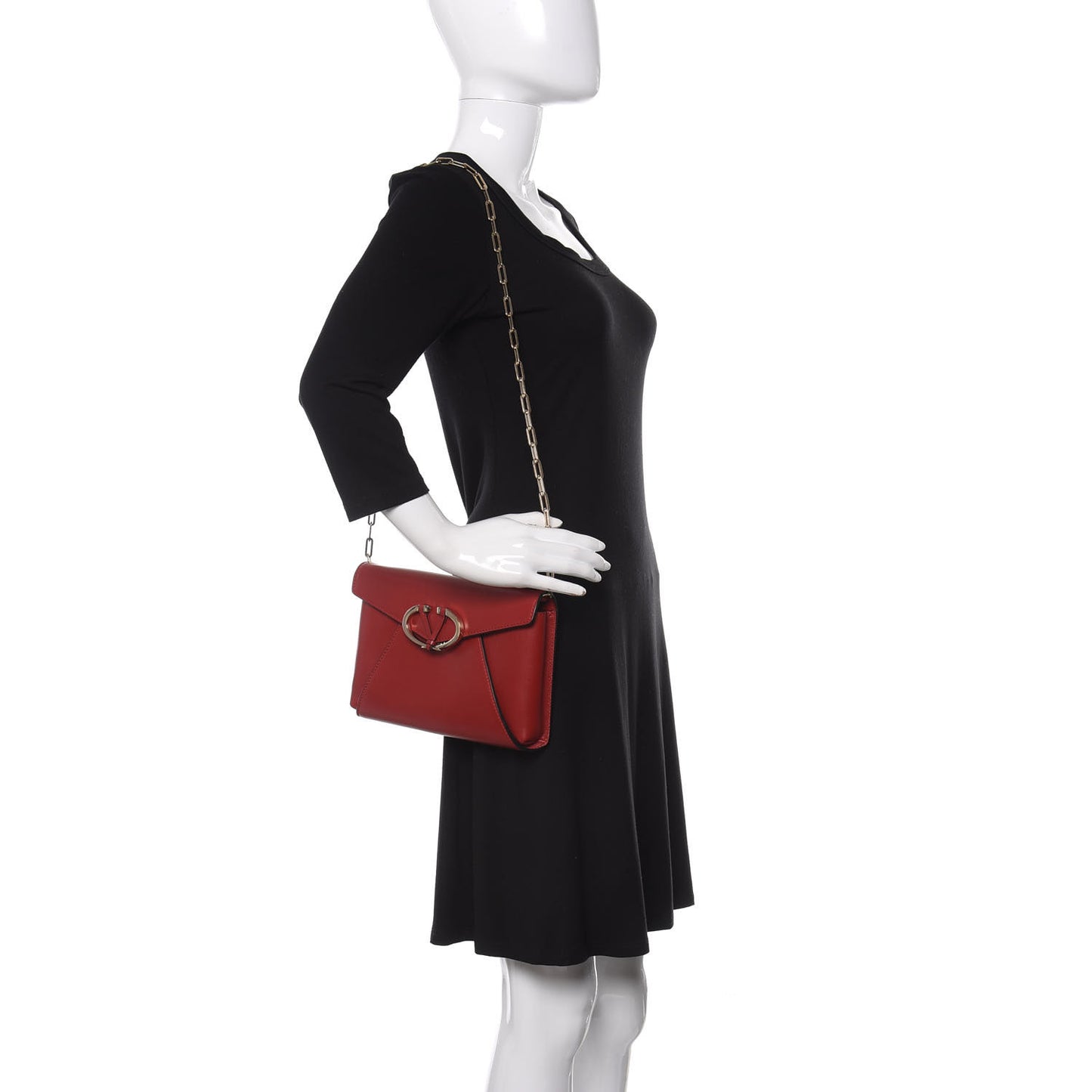 Calfskin V Rivet Chain Clutch Red