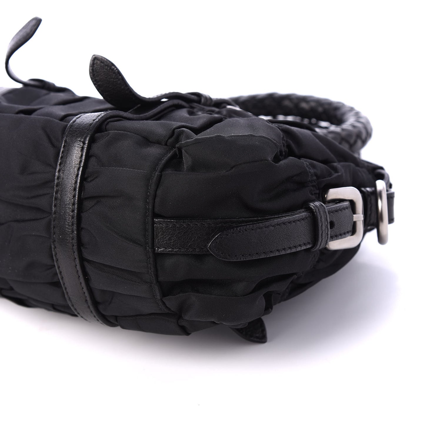 Tessuto Nylon Nappa Braided Gaufre Shopping Satchel Black