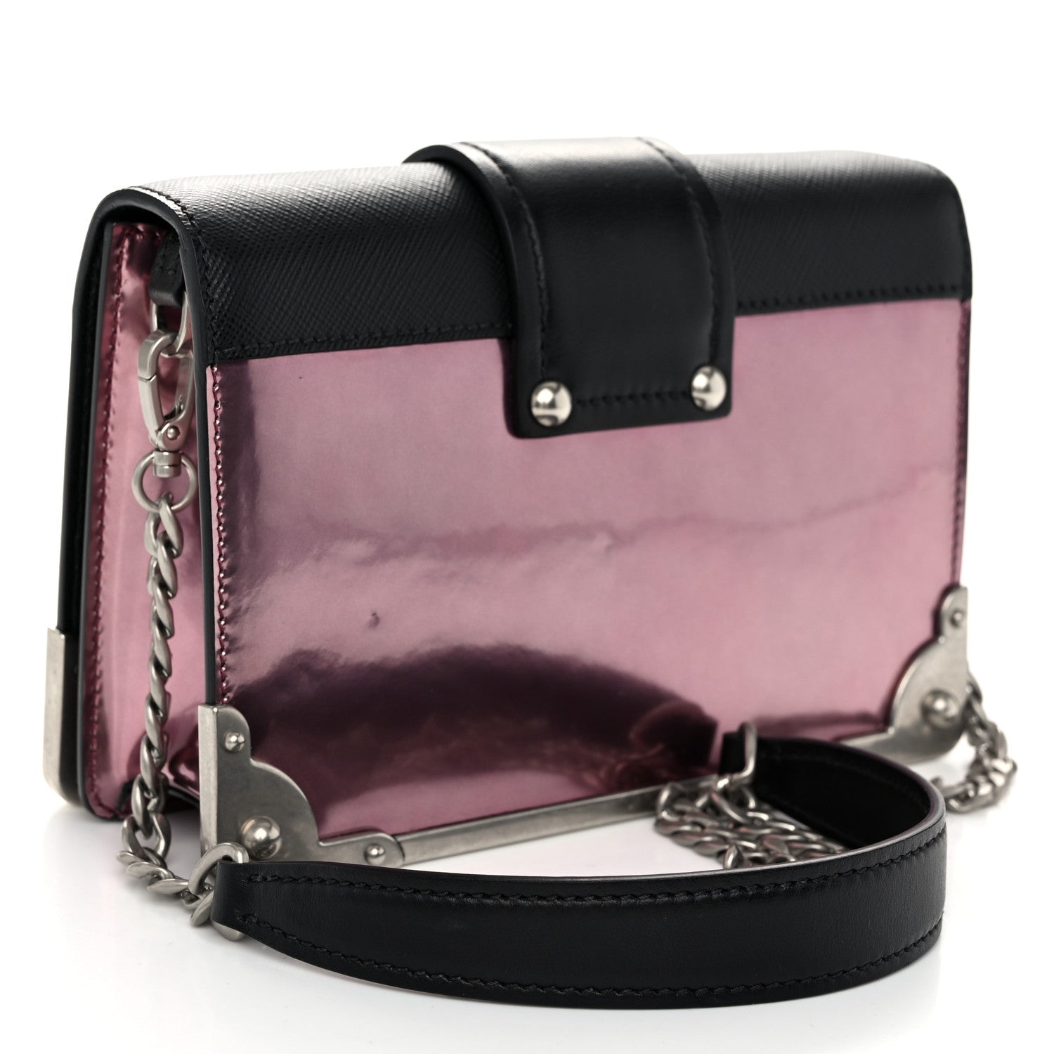 Prada Metallic Vitello Saffiano Cahier Bag Ibisco Black 3 of 9