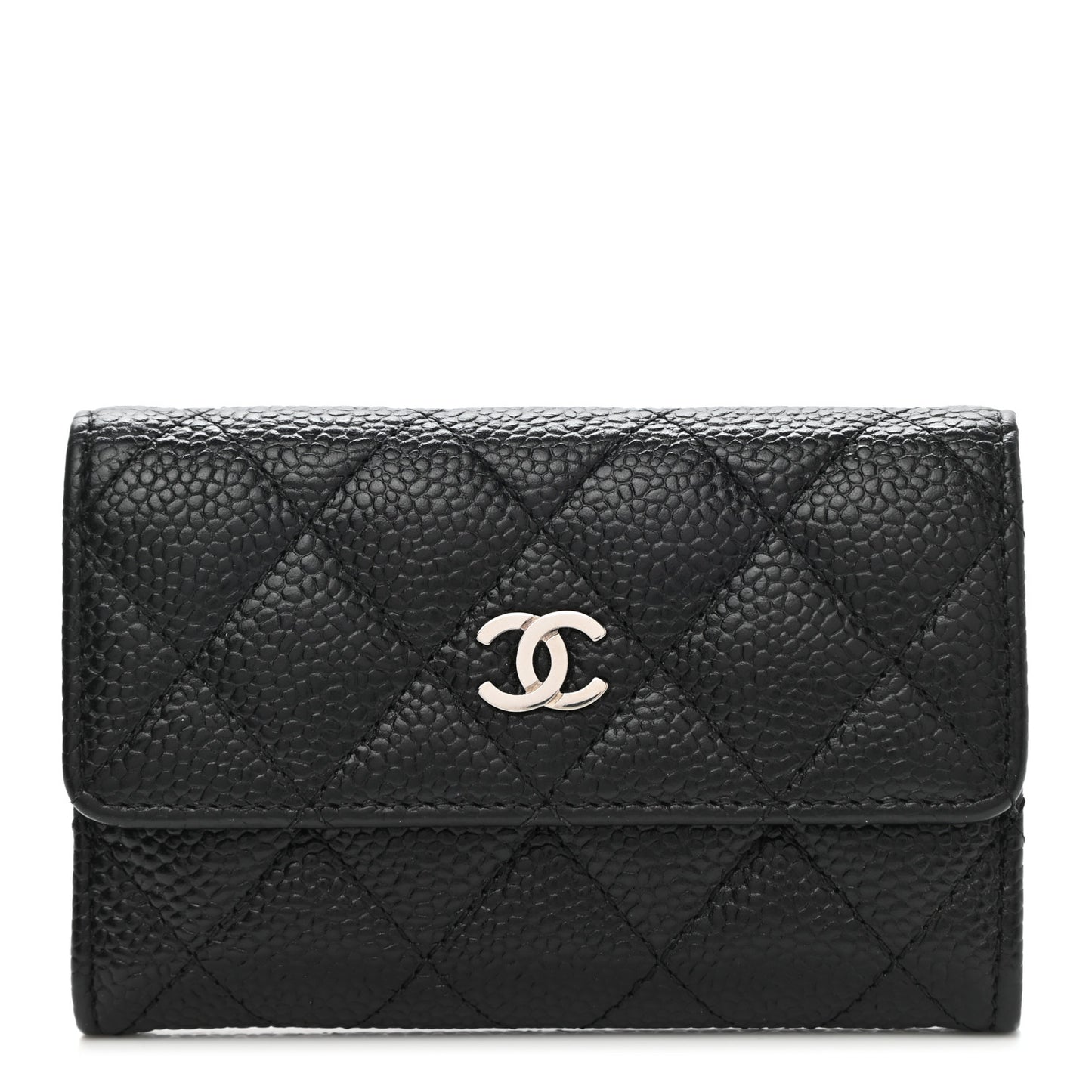 Caviar Quilted Flap Card Holder Black