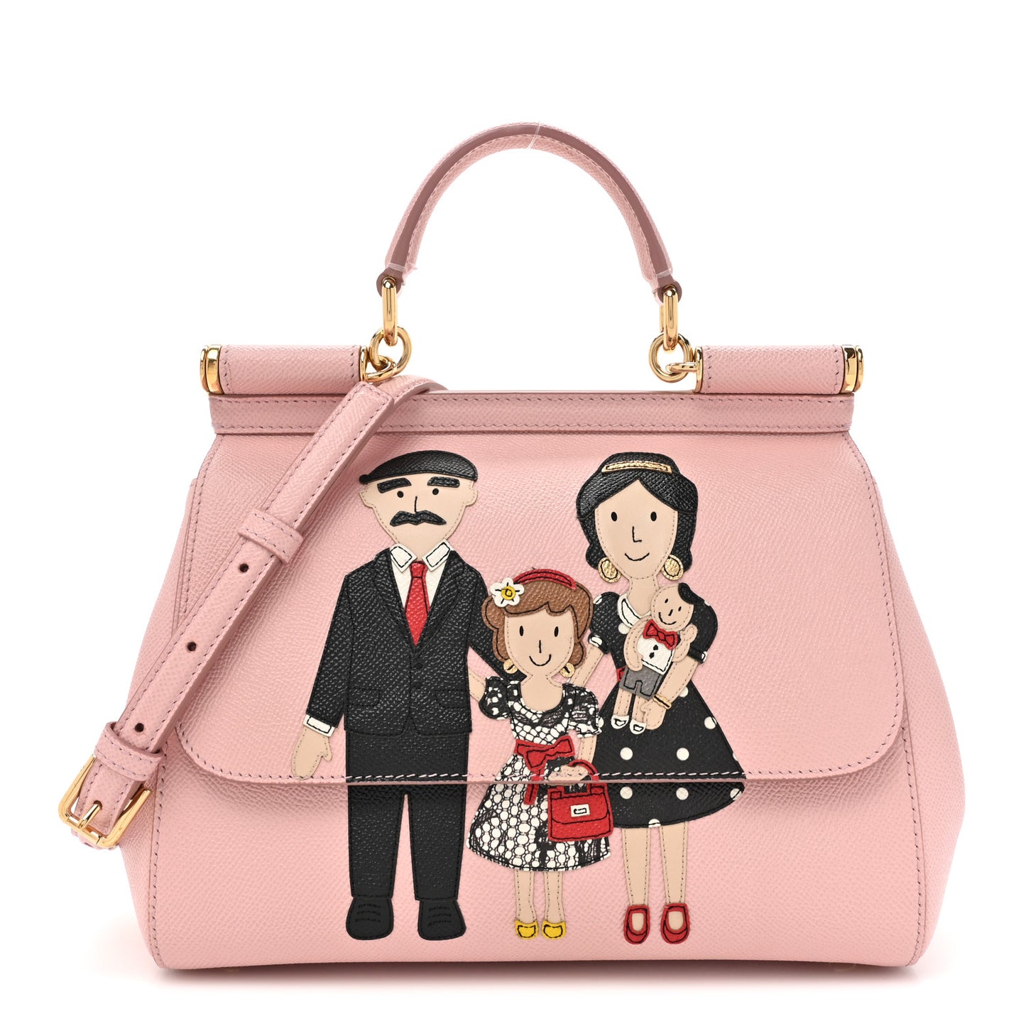 DOLCE GABBANA Dauphine Medium DG Family Patch Miss Sicily Satchel Rosa Carne