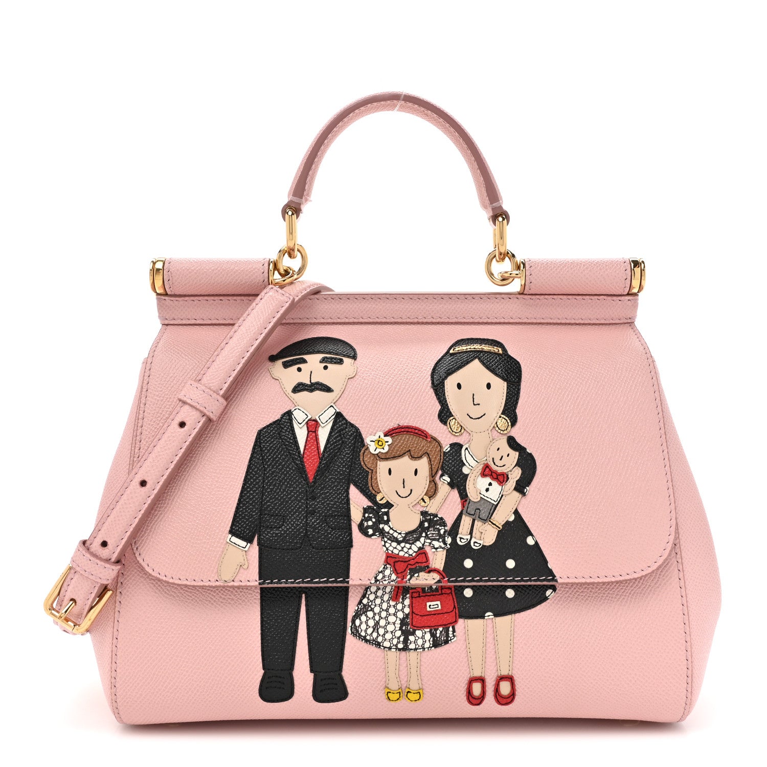 Dolce & Gabbana DOLCE GABBANA Dauphine Medium DG Family Patch Miss Sicily Satchel Rosa Carne 1 of 16