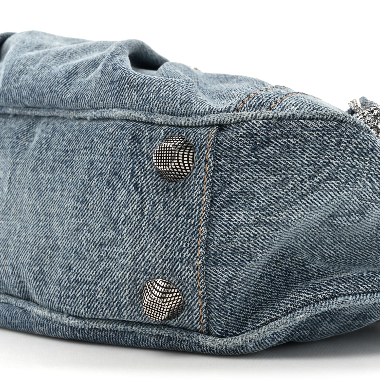 Balenciaga Washed Frayed Denim Crystal Small Le Cagole Shoulder Bag Blue 10 of 11