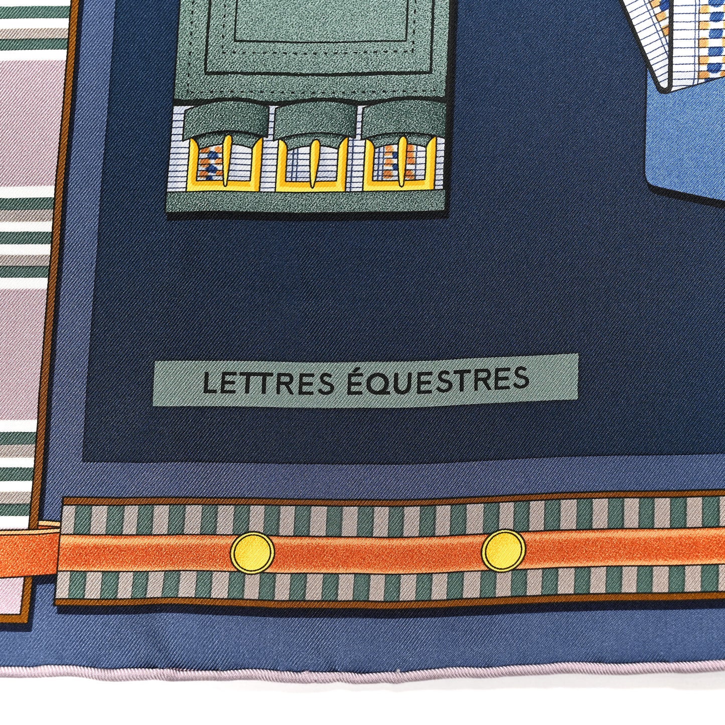 Silk Lettres Equestre Scarf 90 Bleu Ardoise Vert