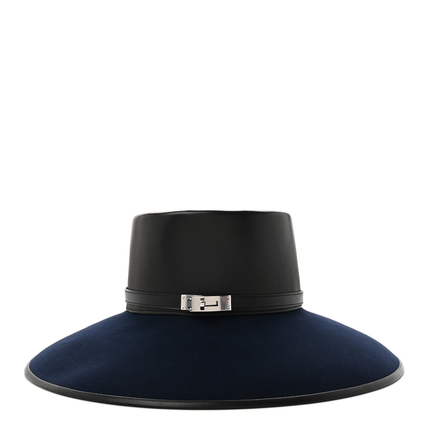 Beaver Felt Swift Glossed Lambskin Very Kelly Hat 58  Black Bleu Nuit
