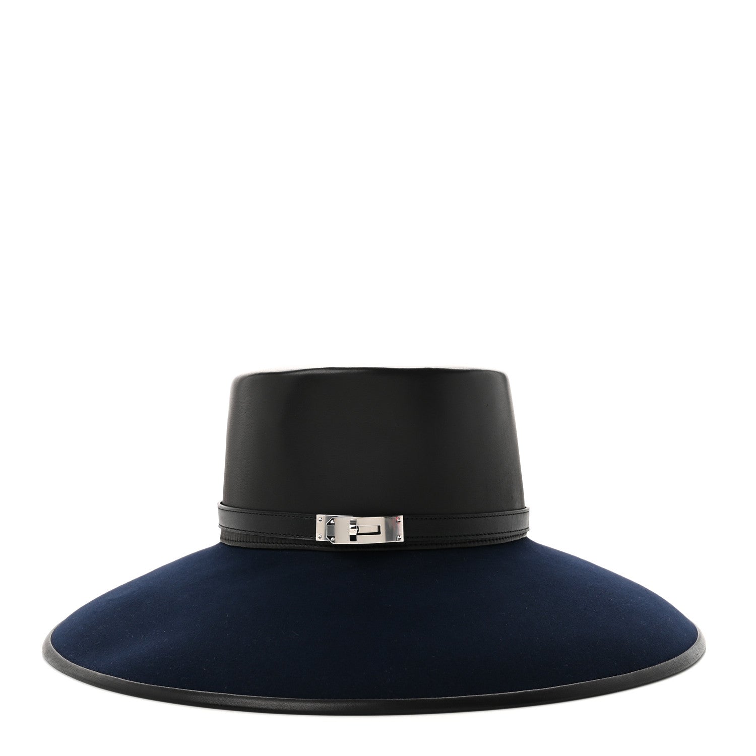 Hermes Beaver Felt Swift Glossed Lambskin Very Kelly Hat 58  Black Bleu Nuit 5 of 7