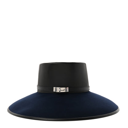 Hermes Beaver Felt Swift Glossed Lambskin Very Kelly Hat 58  Black Bleu Nuit 5 of 7