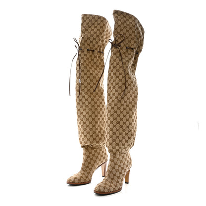 Gucci Monogram Over the Knee Boots 40 Beige Ebony 3 of 6