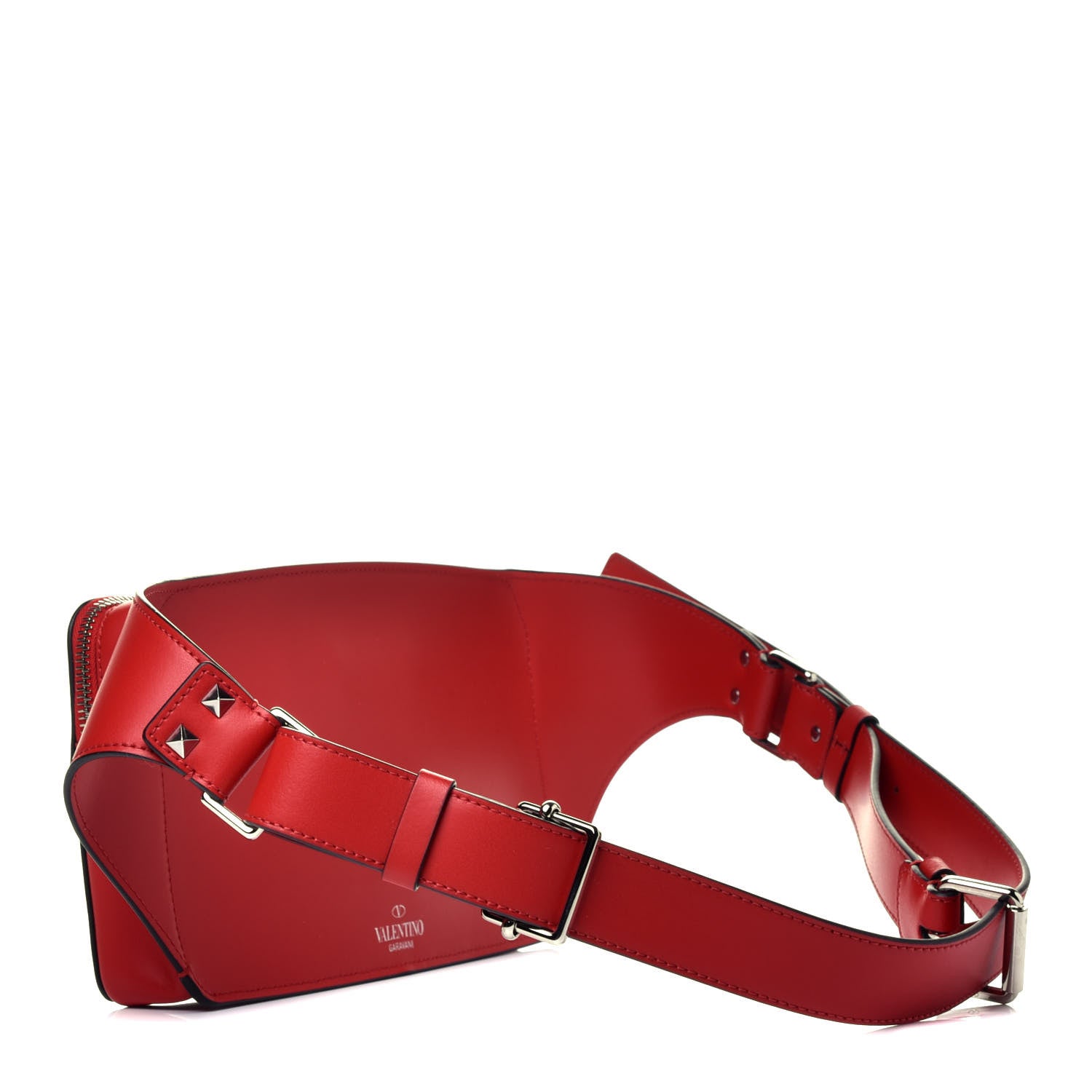 Valentino Garavani Calfskin Mens VLTN Belt Bag Pure Red Black 3 of 9