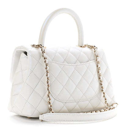 Chanel Iridescent Caviar Quilted Mini Coco Handle Flap White 3 of 9