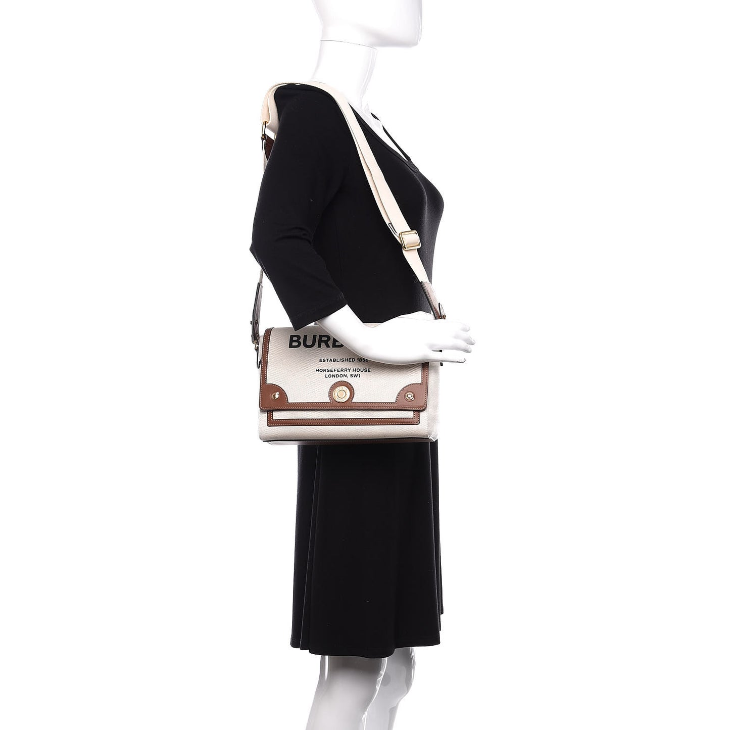 Canvas Horseferry Print Note Crossbody Bag Natural Tan