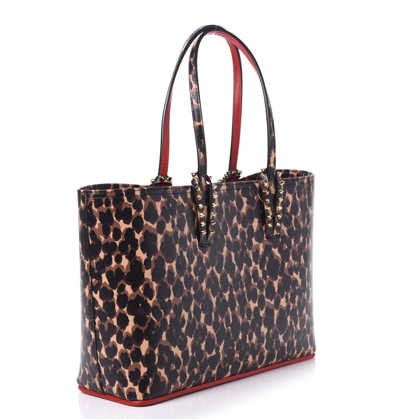 Calfskin Leopard Print Spikes Small East West Cabata Tote Brown