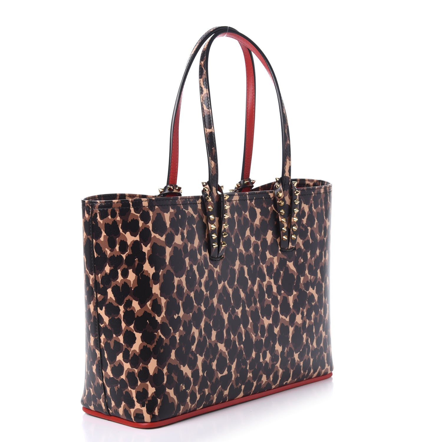 Christian Louboutin Calfskin Leopard Print Spikes Small East West Cabata Tote Brown 4 of 12