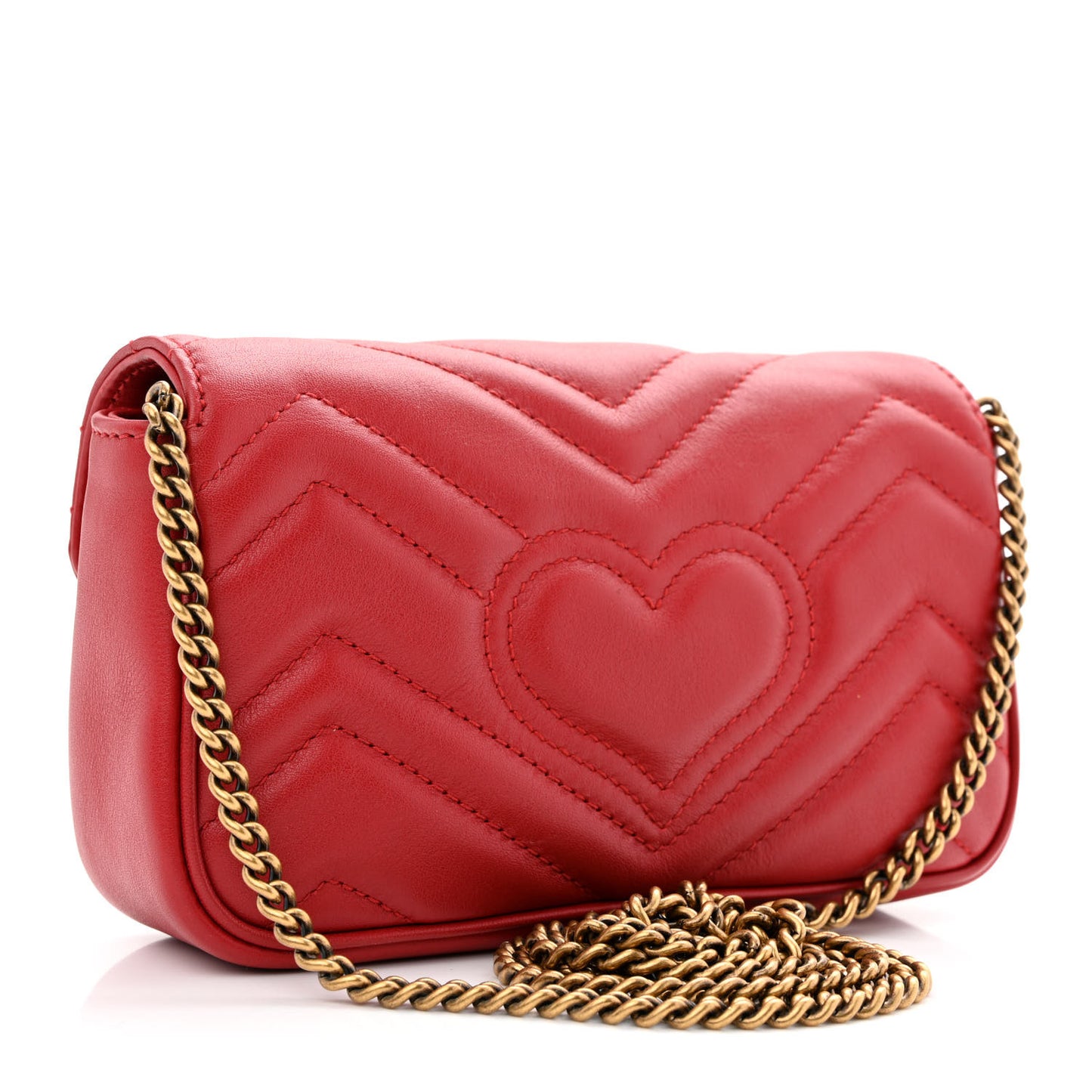Calfskin Matelasse Super Mini GG Marmont Shoulder Bag Hibiscus Red
