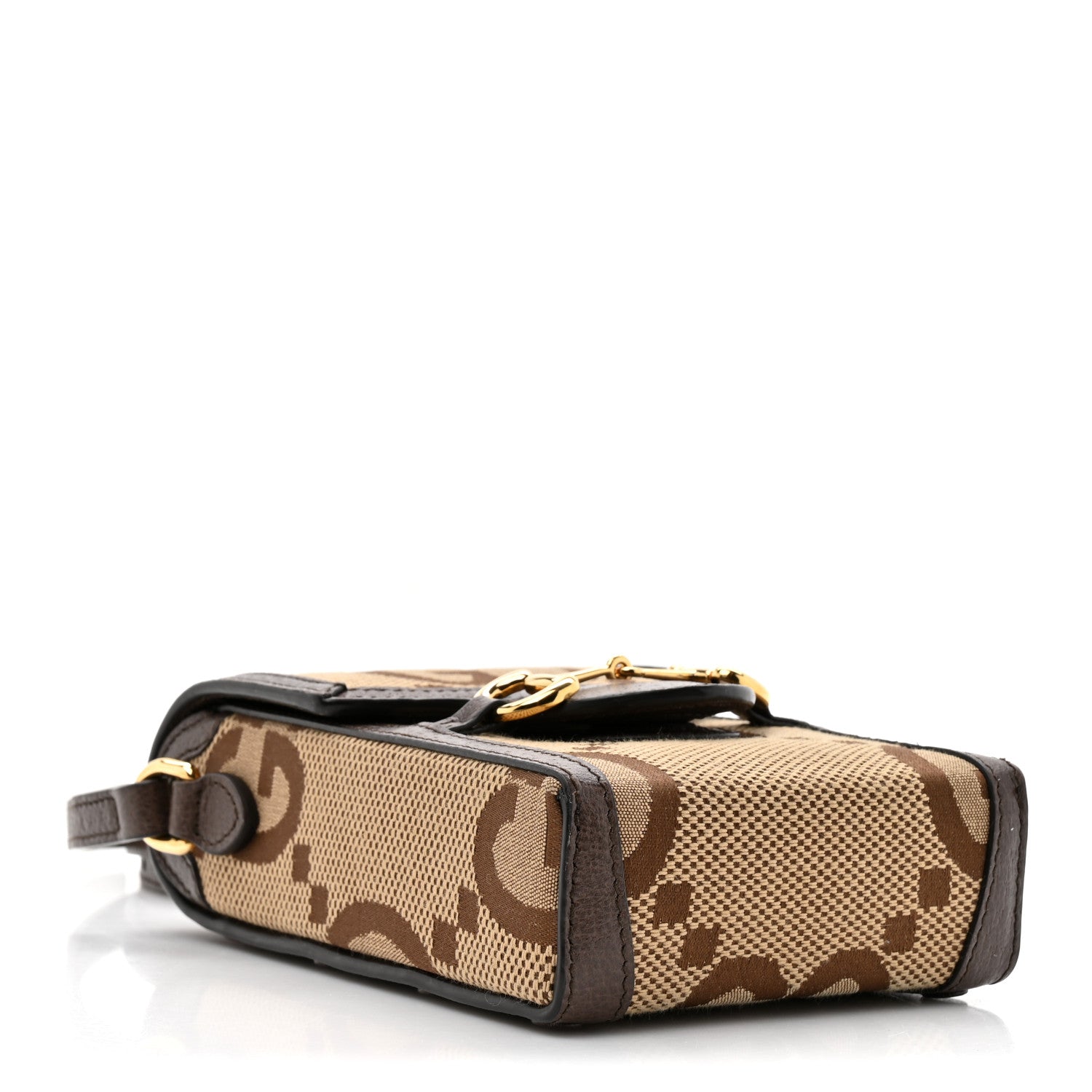 Gucci Monogram Jumbo GG Textured Dollar Calfskin Mini Horsebit 1955 Crossbody Bag Camel Ebony New Acero 4 of 12