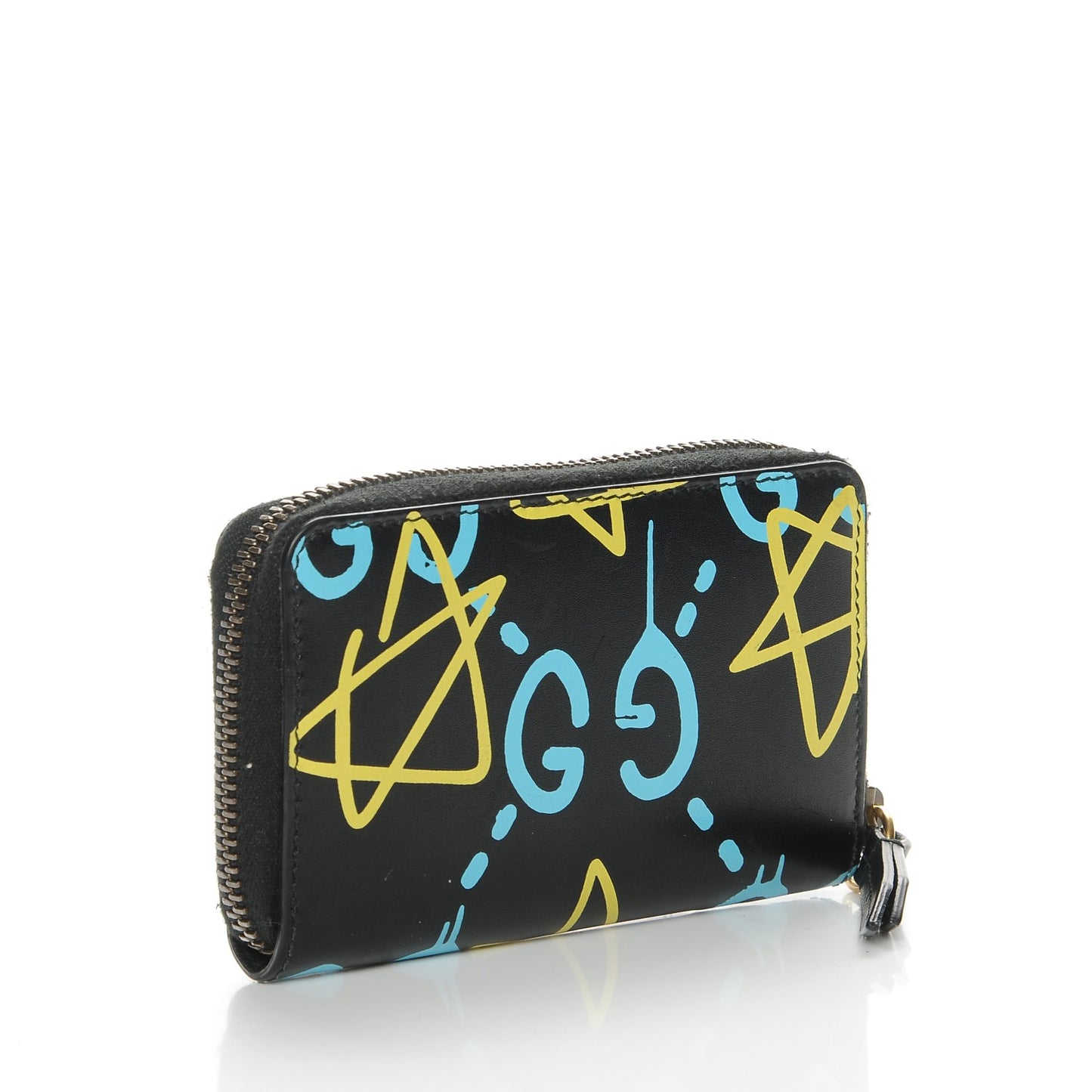 Calfskin GucciGhost Zip Around Card Case Black New Acquamarine