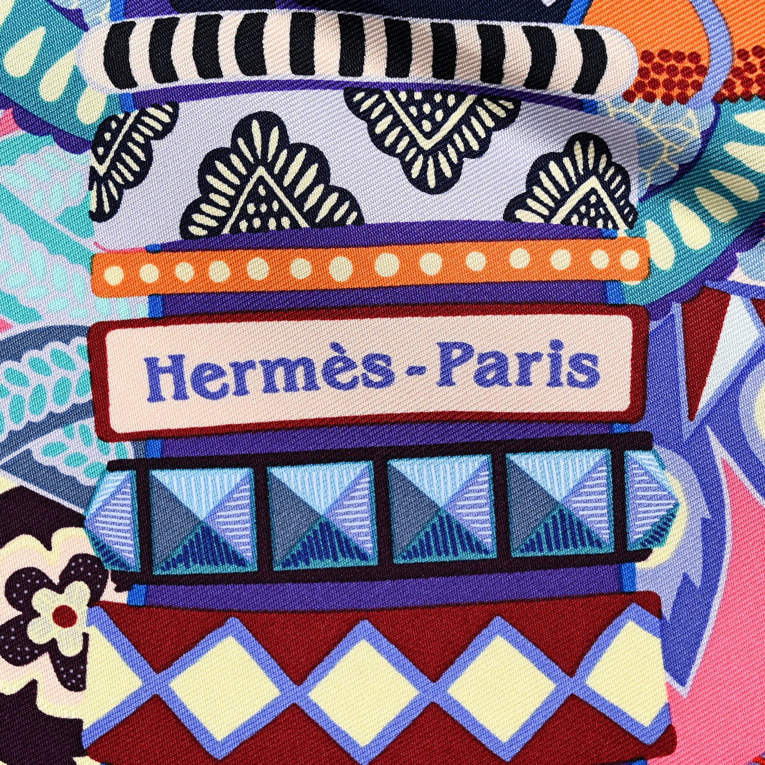Hermes Silk Twill Duo Cosmique Scarf 90 Rose Pale Bleu Orange 2 of 6