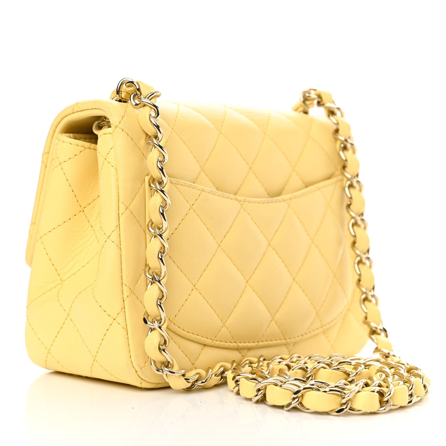 Lambskin Quilted Mini Square Flap Light Yellow