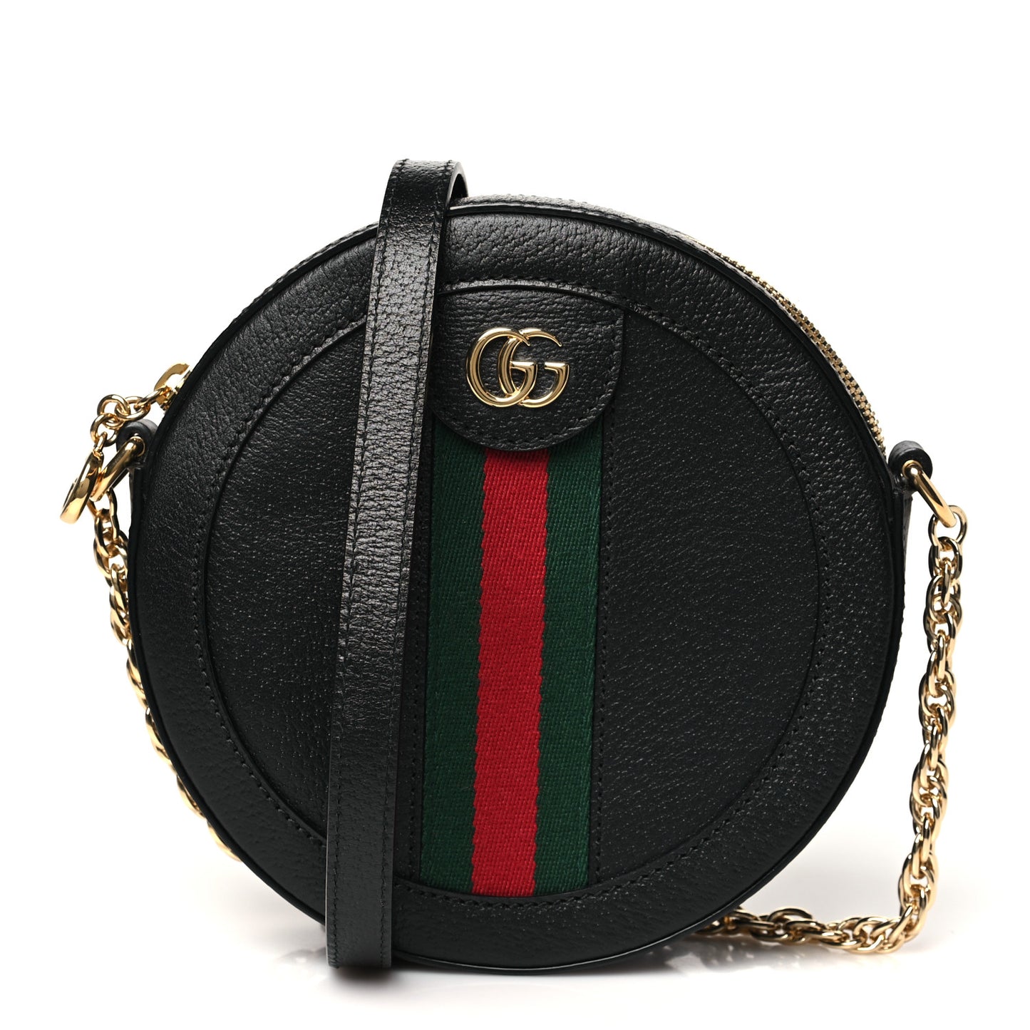 Grained Calfskin Web Mini Ophidia Round Shoulder Bag Black