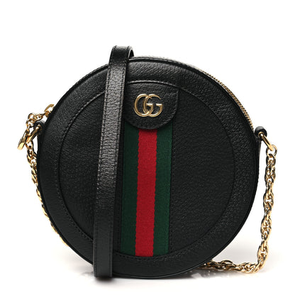 Gucci Grained Calfskin Web Mini Ophidia Round Shoulder Bag Black 1 of 10