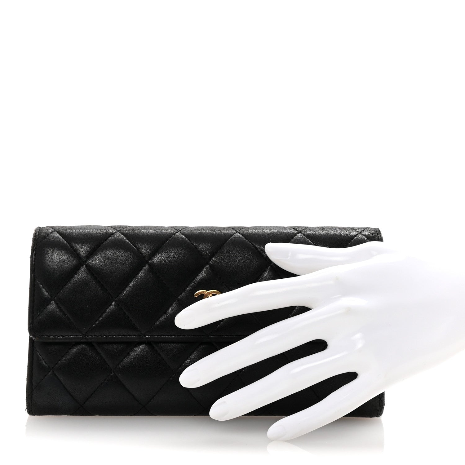 Chanel Lambskin Quilted Large Gusset Flap Wallet Black 2 of 9