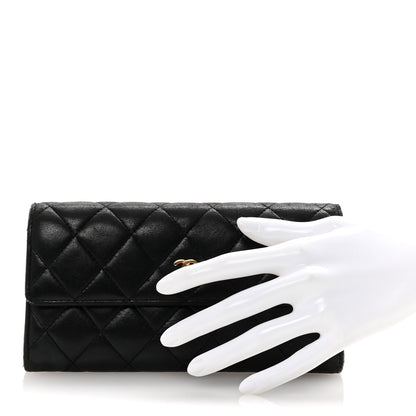 Chanel Lambskin Quilted Large Gusset Flap Wallet Black 2 of 9