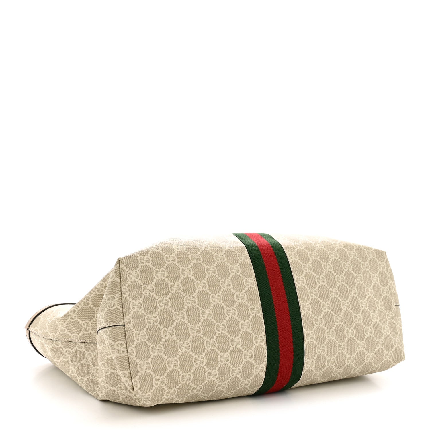 Gucci GG Supreme Monogram Textured Dollar Calfskin Web Large Ophidia Shopping Tote Beige Mystic White Oatmeal 4 of 13