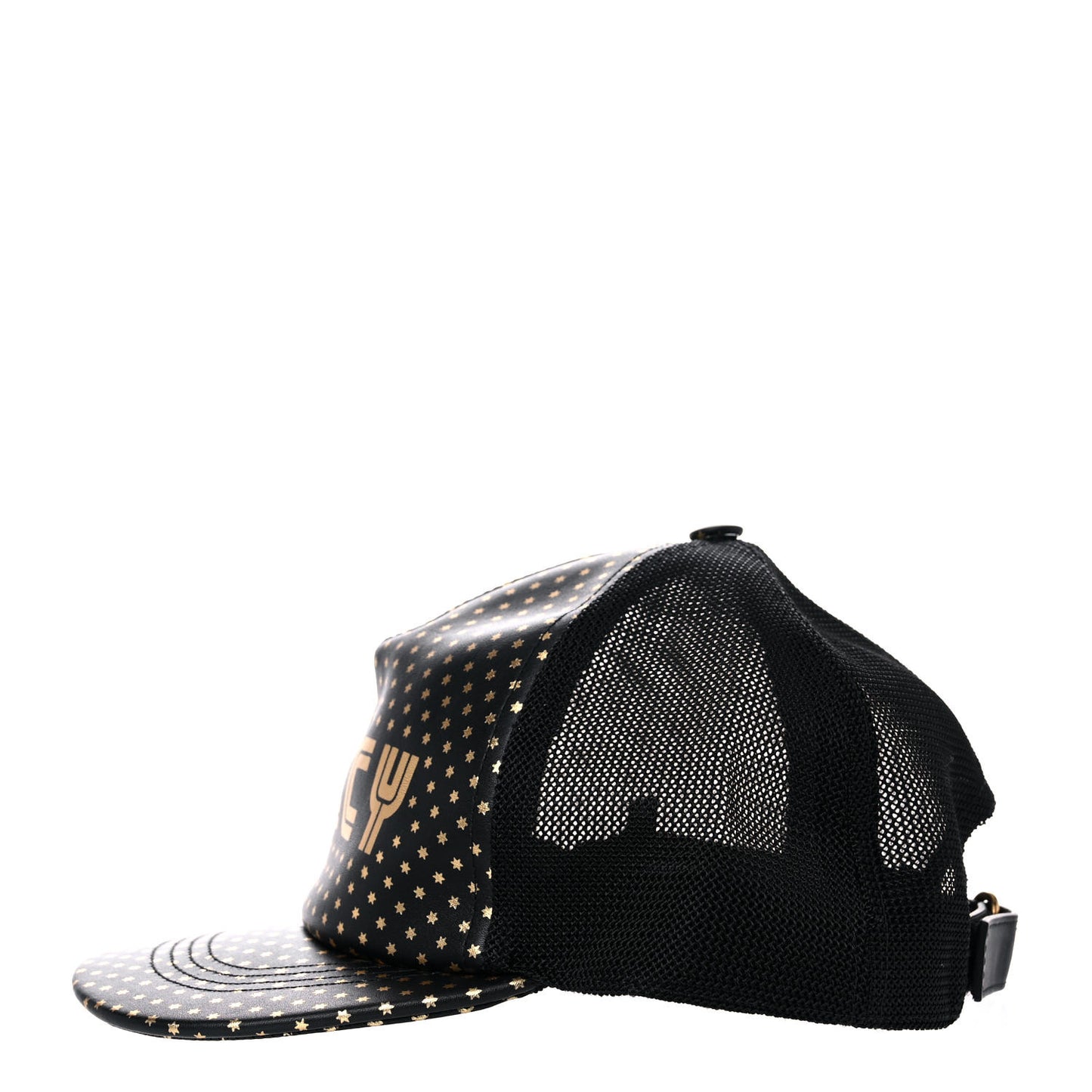 X SEGA Calfskin GUCCY Stars Baseball Hat M Black Gold