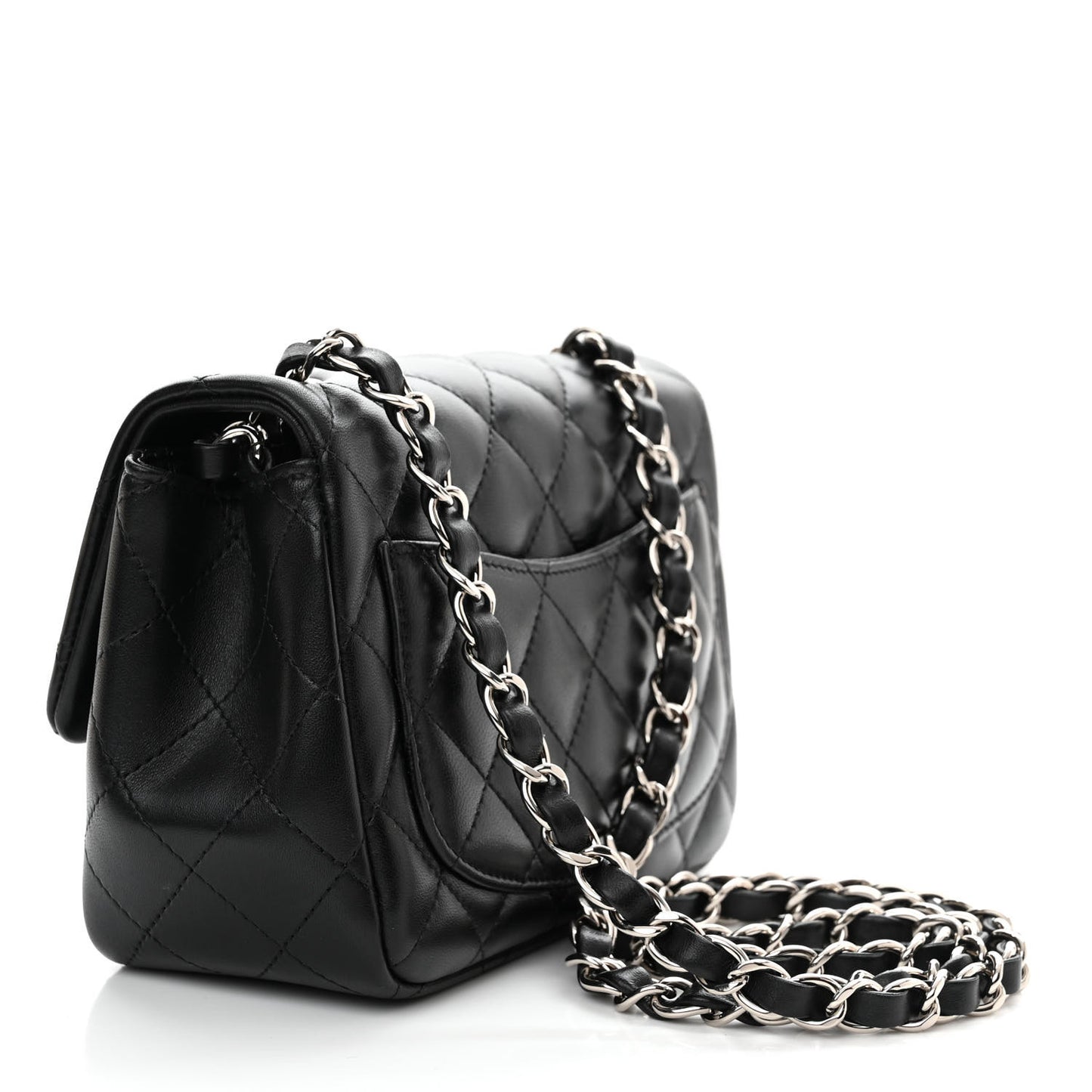 Lambskin Quilted Mini Square Flap Black