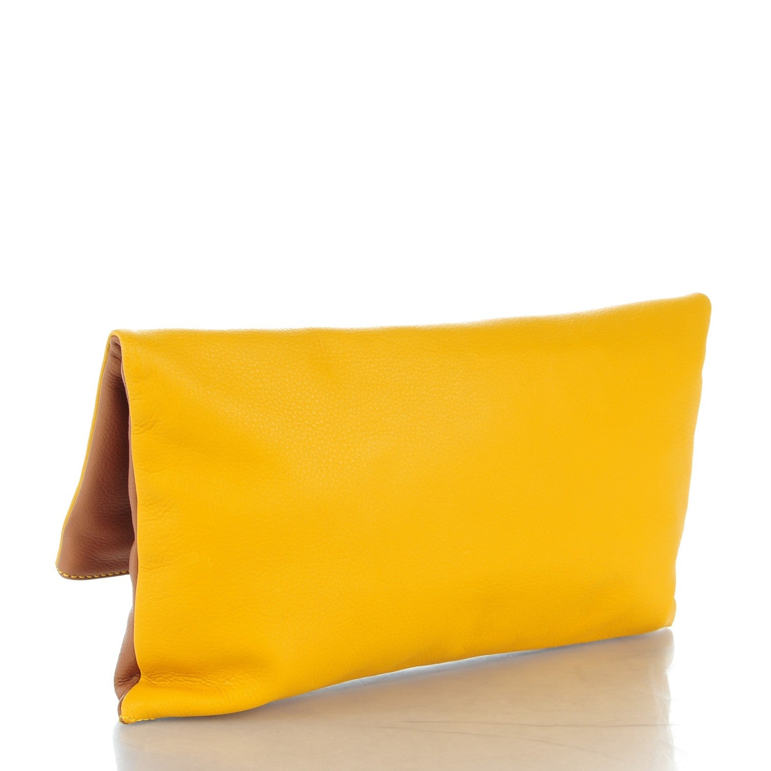 Fendi Vitello Foldover Clutch Yellow Brown 3 of 8
