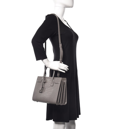 Saint Laurent Calfskin Crocodile Embossed Baby Sac De Jour Fog 2 of 9