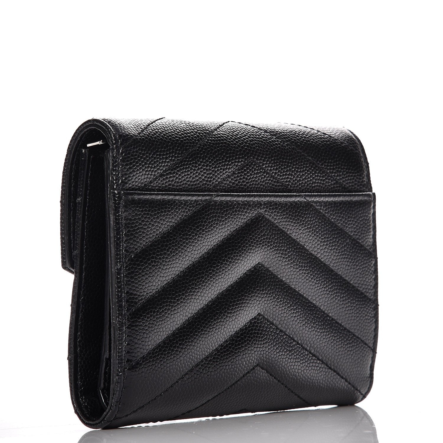Saint Laurent Grain De Poudre Matelasse Chevron Monogram Compact Tri Fold Wallet Black 3 of 7