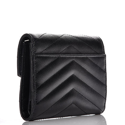 Saint Laurent Grain De Poudre Matelasse Chevron Monogram Compact Tri Fold Wallet Black 3 of 7