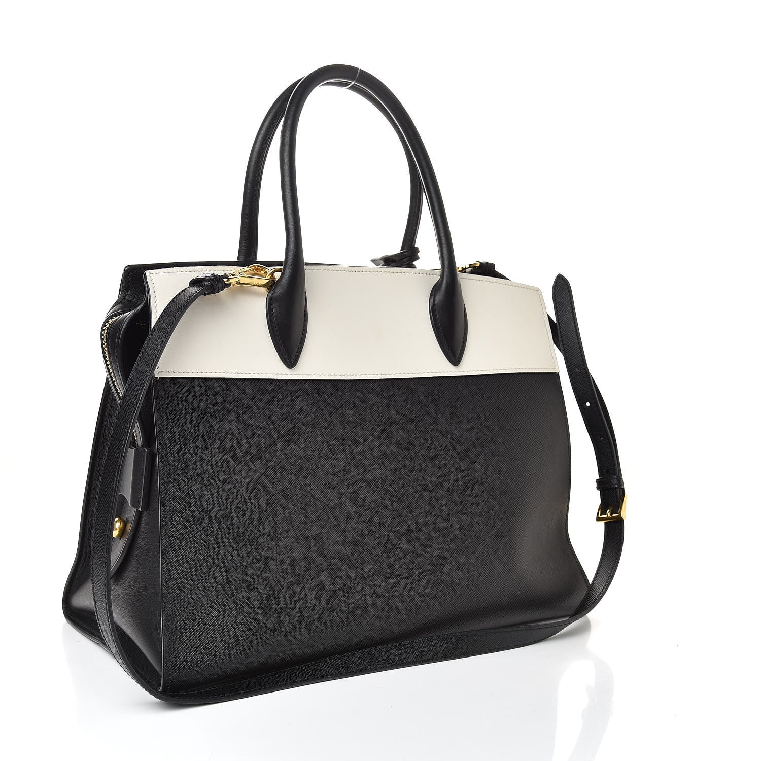 Prada Saffiano City Calf Medium Esplanade Tote Black White 3 of 11