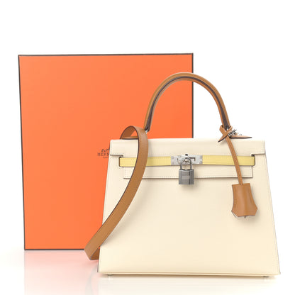 Hermes Epsom Tri-Color Kelly Sellier 25 Nata Jaune Poussin Sesame 11 of 11